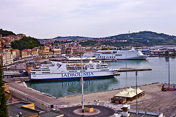 Image showing Ancona, Italy - June 8, 2019: The harbor of Ancona with cruise l