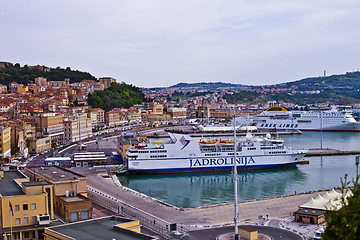 Image showing Ancona, Italy - June 8, 2019: The harbor of Ancona with cruise l