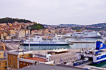 Image showing Ancona, Italy - June 8, 2019: The harbor of Ancona with cruise l