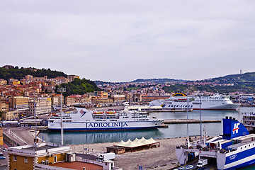 Image showing Ancona, Italy - June 8, 2019: The harbor of Ancona with cruise l