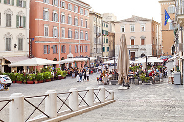 Image showing Ancona, Italy - June 8 2019: People enjoying summer day and food