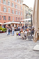 Image showing Ancona, Italy - June 8 2019: People enjoying summer day and food