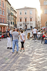 Image showing Ancona, Italy - June 8 2019: People enjoying summer day and food