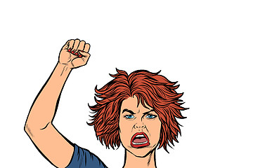 Image showing angry protester woman, rally resistance freedom democracy