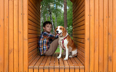 Image showing Boy with his Dog Pet