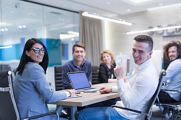 Image showing Startup Business Team At A Meeting at modern office building