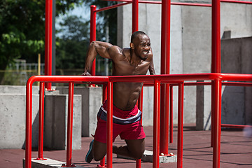 Image showing Athlete doing exercises at stadium