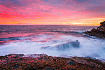 Image showing Blazing red sunrise over the Sydney east coast