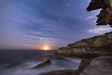 Image showing Sydney coast by night with moon rise