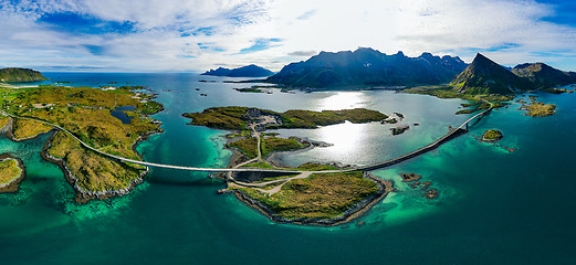 Image showing Fredvang Bridges Panorama Lofoten islands