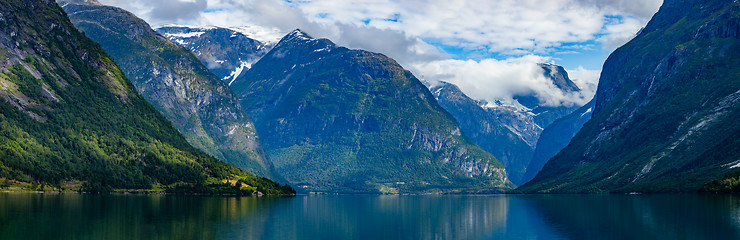 Image showing Panorama lovatnet lake Beautiful Nature Norway.