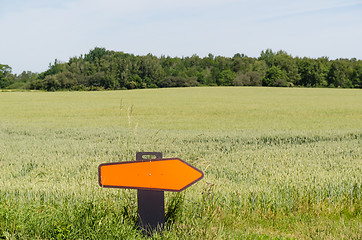 Image showing Turn right road sign in a farmers field