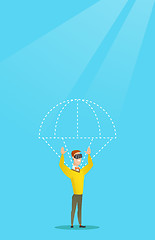 Image showing Caucasian man in vr headset flying with parachute.