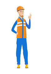 Image showing Young caucasian builder showing ok sign.