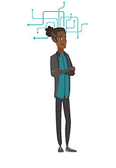 Image showing Young african-american businessman thinking.