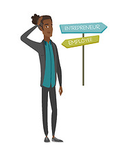 Image showing Confused african man choosing career pathway.