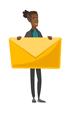 Image showing Young african-american man holding a big envelope.