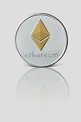 Image showing Ethereum coin isolated on glossy white background