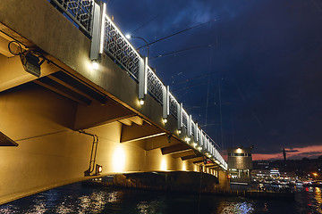 Image showing panoramic view of the bridge at night Turkey Istanbul