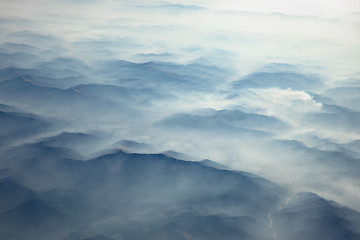 Image showing Carpathian Mountains from above at winter