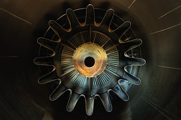 Image showing Rusty old jet engine closeup as background