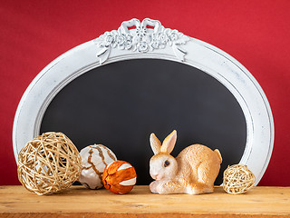 Image showing Easter decoration rabbit and vintage frame