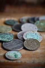 Image showing Pile of different ancient copper coins 