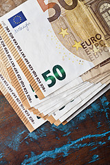 Image showing Fifty euro banknotes. 50€ currency notes stacked. 