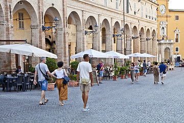 Image showing Fermo, Italy - June 23, 2019: People enjoying summer day and foo