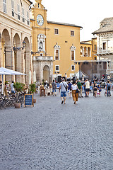 Image showing Fermo, Italy - June 23, 2019: People enjoying summer day and foo