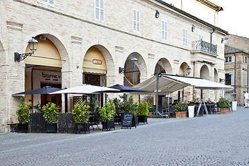 Image showing Fermo, Italy - June 23, 2019: Summer day and utdoor restaurant.