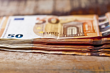 Image showing Pile of fifty euro banknotes. 