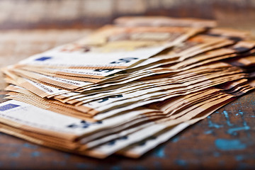 Image showing Pile of fifty euro banknotes. 