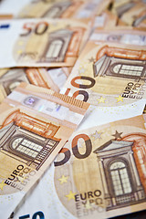 Image showing Fifty euro banknotes background. 