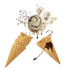 Image showing ice cream with waffle cones isolated on white background.