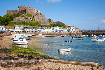 Image showing Gorey harbour and Mont Orgueil Castle in Jersey