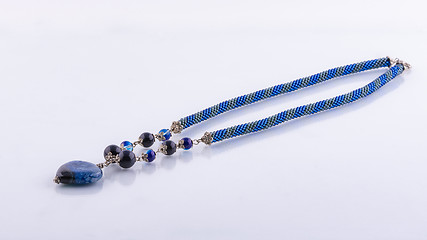 Image showing Necklace in blue tones of beads and natural stones