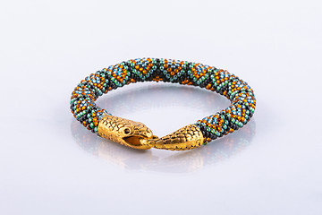 Image showing Small designer bead bracelet with snake clasp