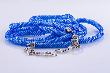 Image showing Beautiful blue handmade designer small bead necklace