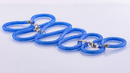 Image showing Handmade designer blue bead necklace of blue color