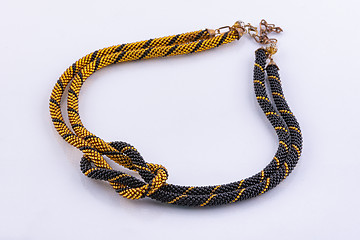 Image showing Handmade small bead necklace black and yellow beads