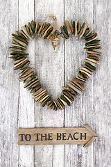 Image showing Driftwood Heart and to the Beach Sign