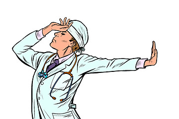 Image showing Caucasian doctor man medicine. shame denial gesture no