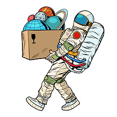 Image showing space exploration concept. astronaut takes the planet in a box