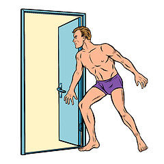 Image showing lover in shorts at the door