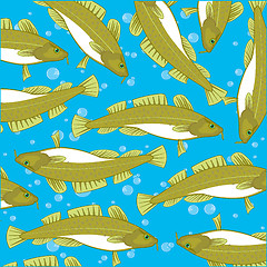 Image showing Fish codfish decorative pattern on turn blue background