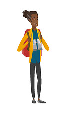 Image showing African backpacker with backpack and binoculars.