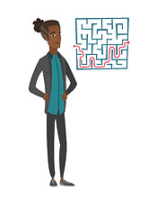 Image showing man looking at labyrinth with solution.