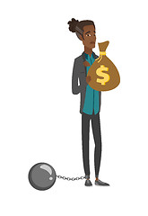 Image showing Young african businessman with bag full of taxes.