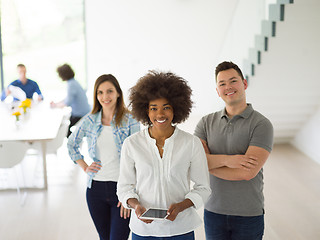 Image showing Multiethnic startup Business Team At A Meeting at modern office 